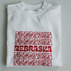 White Nebraska sweatshirt. French terry.